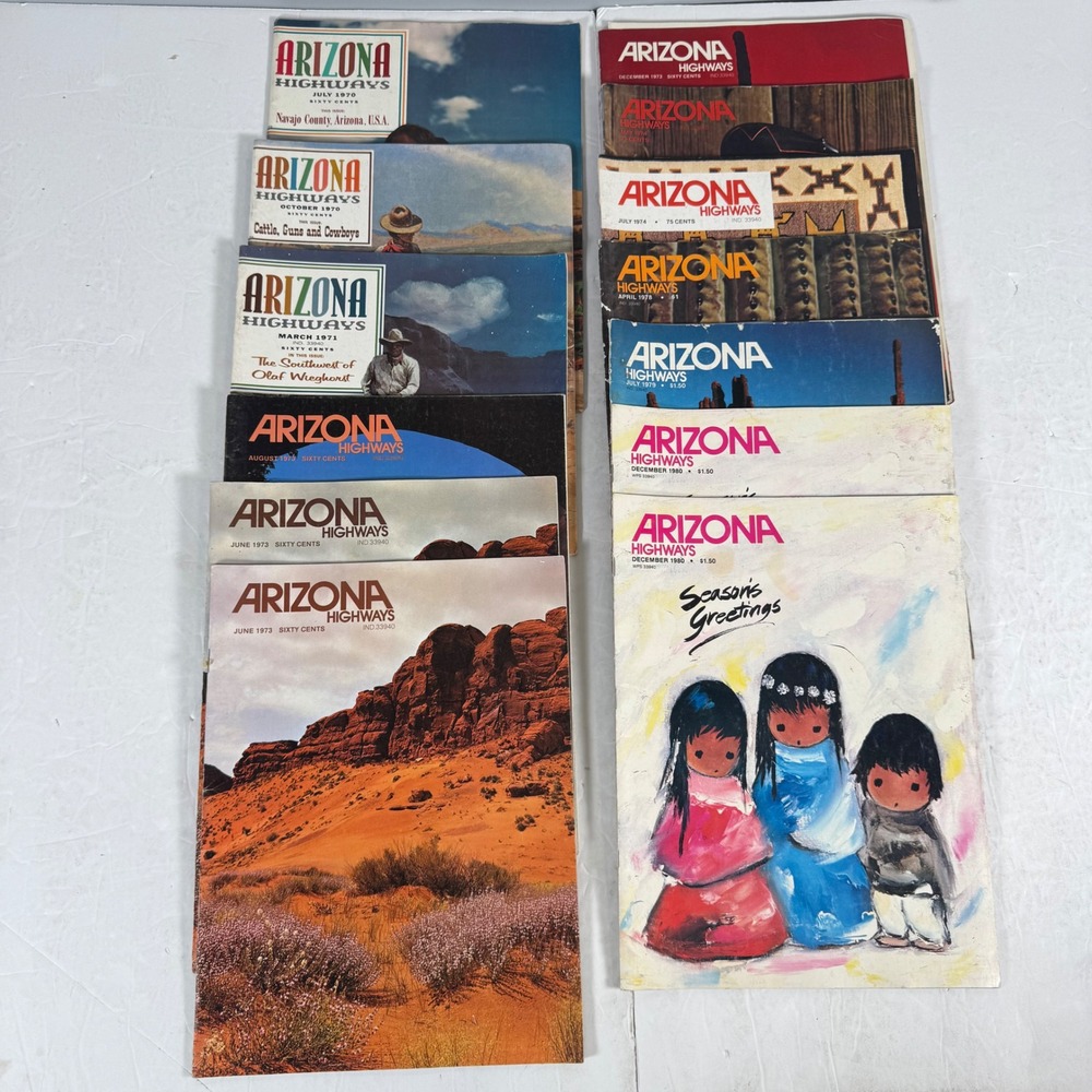 Arizona Highways Magazine Lot 13 Issues 1970-1980 Vintage Western Art Landscape